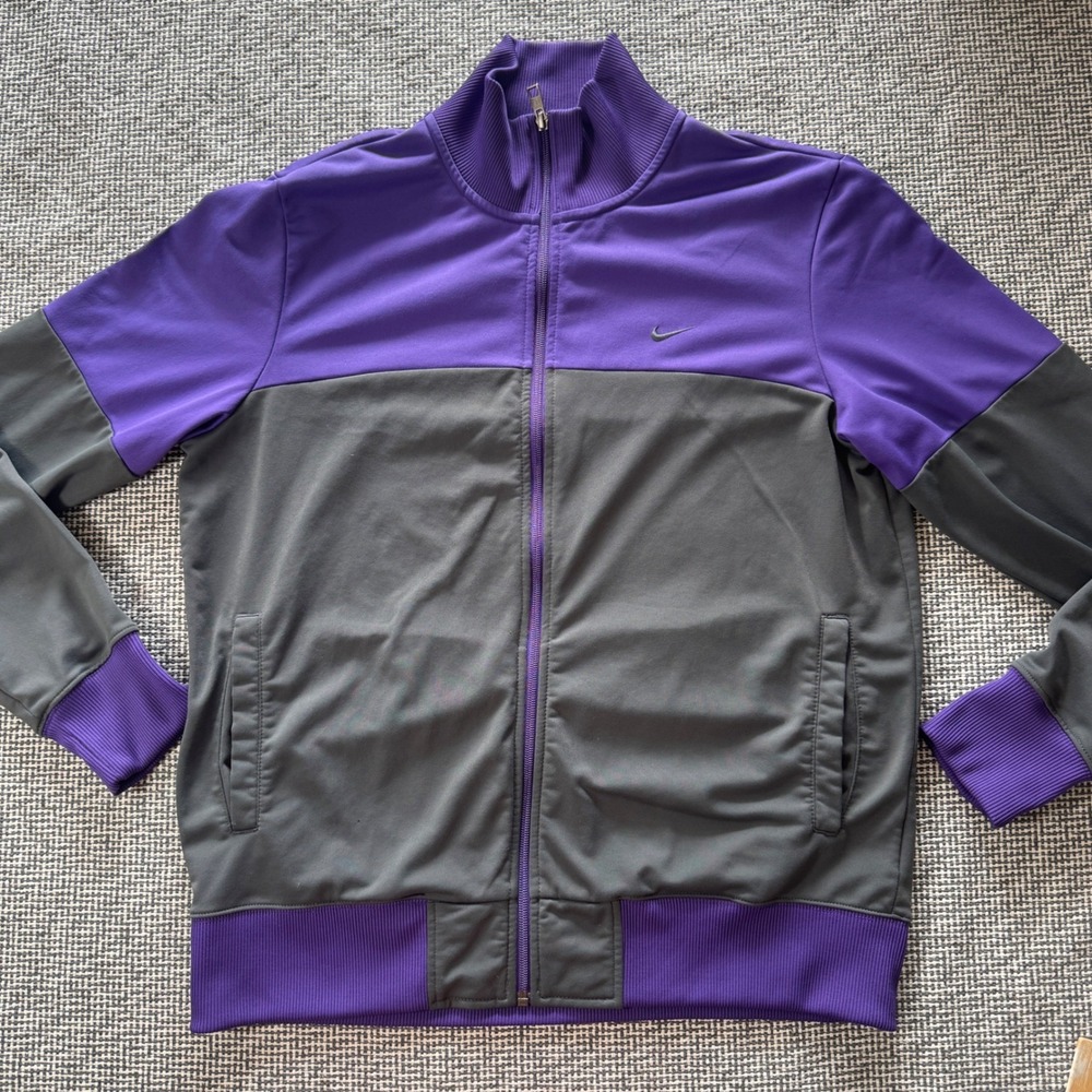 Nike Athletic Dept Track Jacket Purple Grey Colorblock Full Zip Mock Neck Large